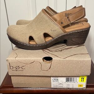 Boc Lyza Canvas Clogs Tan Wedge Slingback Sandals Shoes NEW in Box sz 11